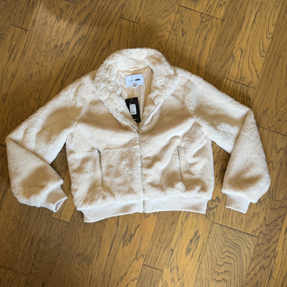 Fashion Nova Cream Faux Fur Jacket